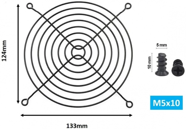 140mm Fan Grill 140mm Guard Black with Screws spec