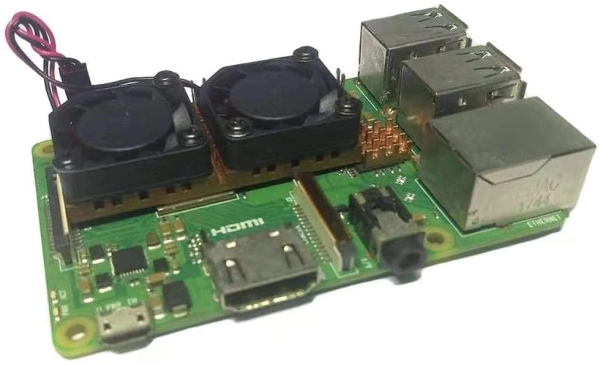 Raspberry Pi Dual Fan Copper Heatsink Kit. Includes a raspberry pi dual-fan copper heatsink + LAN + RAM copper heatsink. Pre-applied thermal conductive adhesive tape backing for easy installation and optimum heat transfer Can be applied for active cooling Raspberry Pi and other development boards Raspberry pi not included.